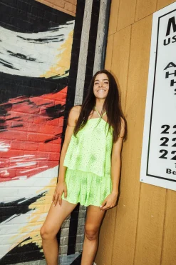 Hot Queen Of Sparkles Neon Lime Rhinestone Cluster Swing Short