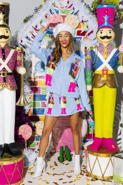 Online Queen Of Sparkles Neon Nutcracker Cardigan Powder Blue