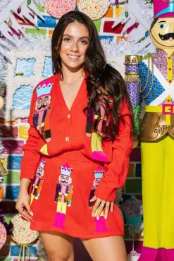 Flash Sale Queen Of Sparkles Neon Nutcracker Cardigan Red