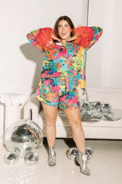 New Queen Of Sparkles Neon Pink Abstract Short