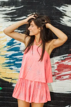 Best Queen Of Sparkles Neon Pink Rhinestone Cluster Swing Short