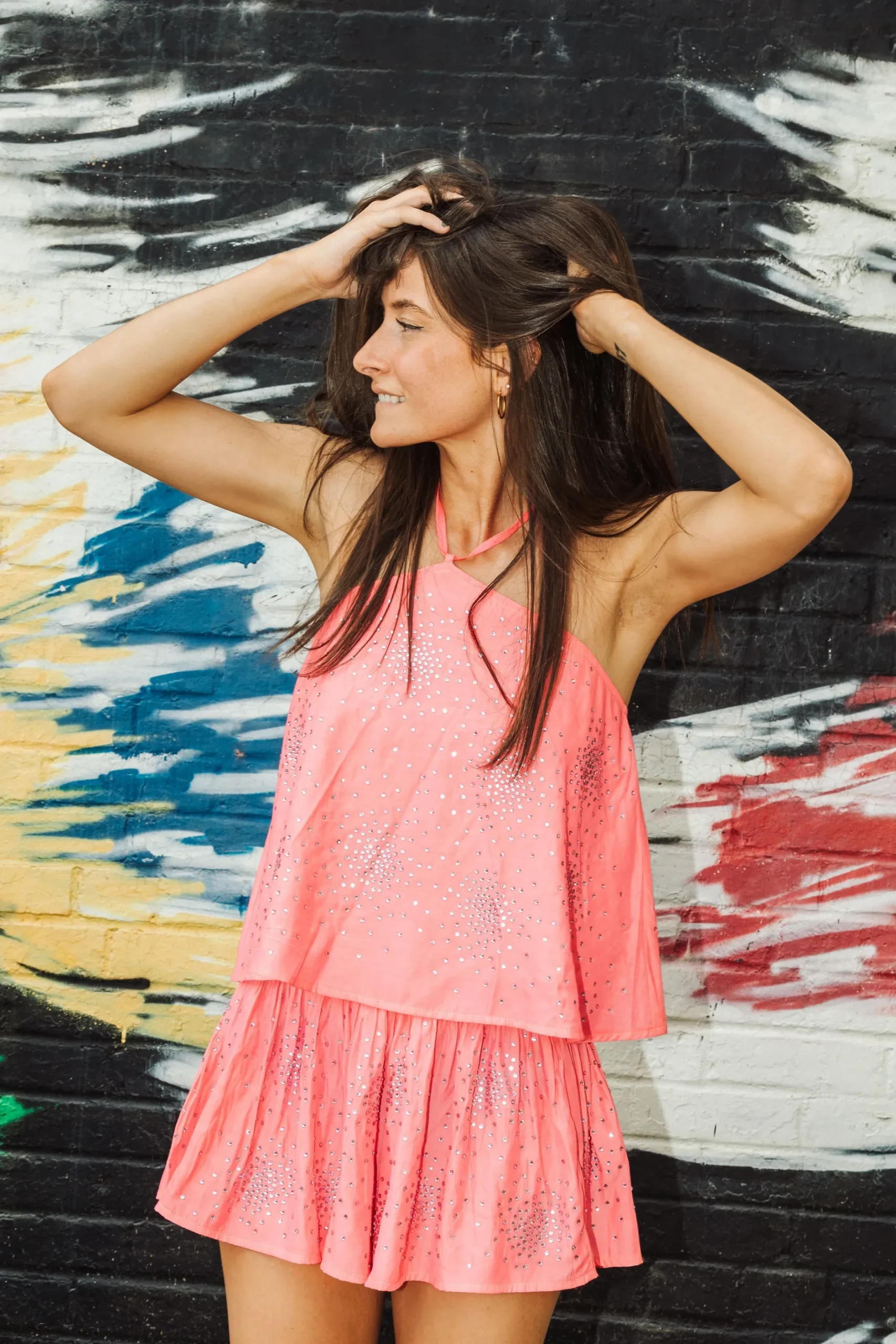 Best Queen Of Sparkles Neon Pink Rhinestone Cluster Swing Short