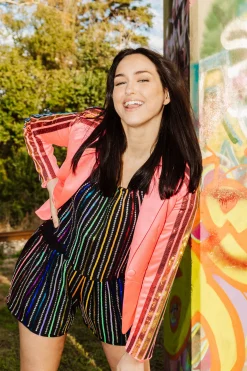 Cheap Queen Of Sparkles Neon Pink Sequin Sleeve Blazer