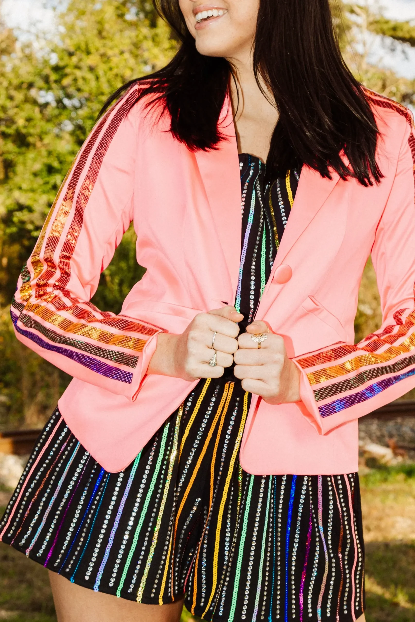 Cheap Queen Of Sparkles Neon Pink Sequin Sleeve Blazer