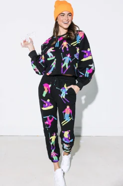 Hot Queen Of Sparkles Neon Scatter Skier Jogger Black