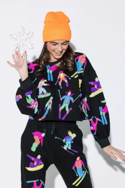 Clearance Queen Of Sparkles Neon Scatter Skier Sweatshirt Black