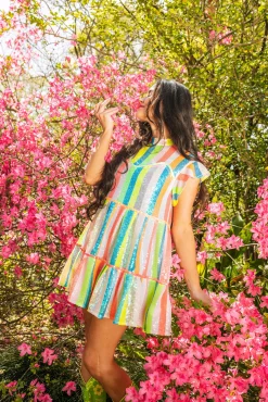 Best Queen Of Sparkles Neon Sequin Stripe Tiered Dress