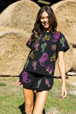 Outlet Queen Of Sparkles Neon Western Icon Active Tee Black