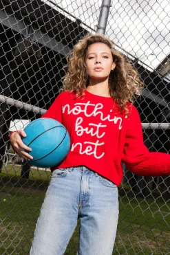 Sale Queen Of Sparkles Nothin But Net' Glitter Script Sweater Red