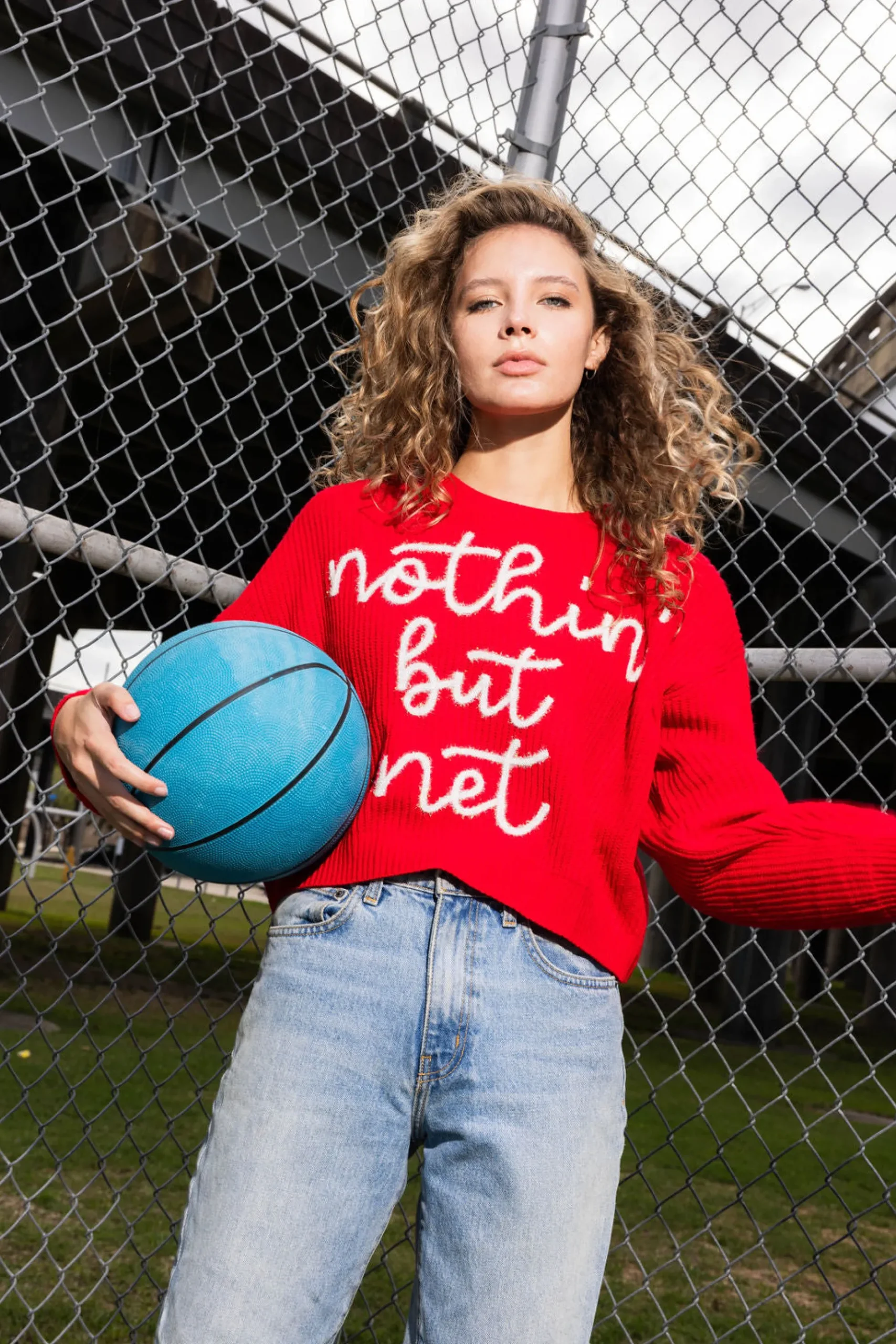 Sale Queen Of Sparkles Nothin But Net' Glitter Script Sweater Red
