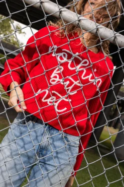 Sale Queen Of Sparkles Nothin But Net' Glitter Script Sweater Red