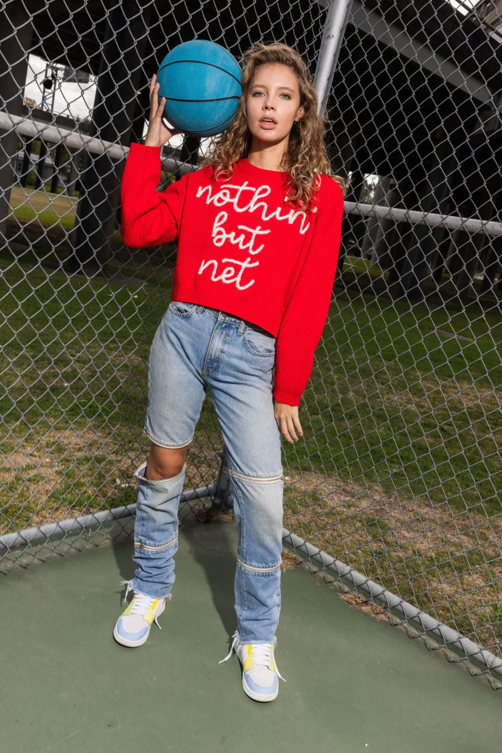 Sale Queen Of Sparkles Nothin But Net' Glitter Script Sweater Red