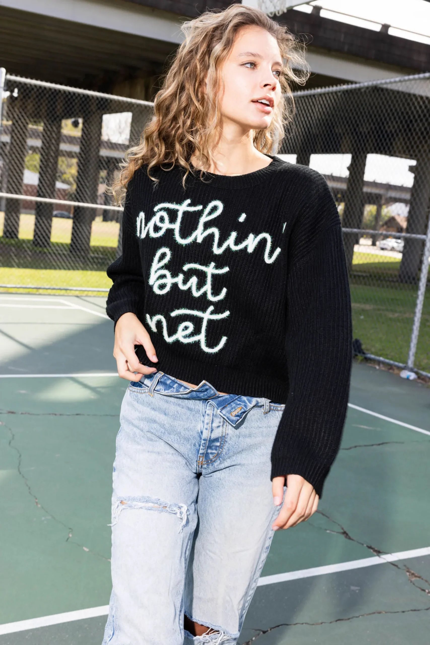 Outlet Queen Of Sparkles Nothin But Net' Glitter Script Sweater Black