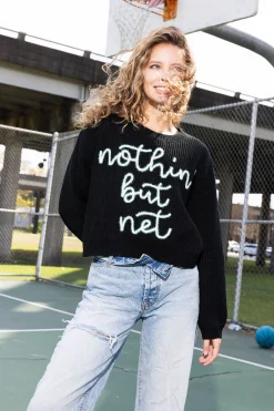 Outlet Queen Of Sparkles Nothin But Net' Glitter Script Sweater Black