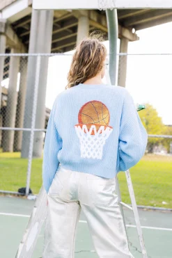 Best Sale Queen Of Sparkles Nothin But Net' Glitter Script Sweater Light Blue