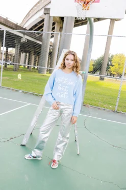 Best Sale Queen Of Sparkles Nothin But Net' Glitter Script Sweater Light Blue