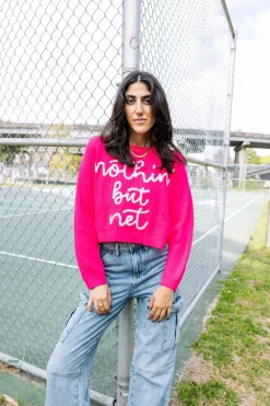 Outlet Queen Of Sparkles Nothin But Net' Glitter Script Sweater Neon Pink