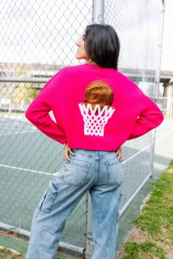 Outlet Queen Of Sparkles Nothin But Net' Glitter Script Sweater Neon Pink