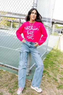 Outlet Queen Of Sparkles Nothin But Net' Glitter Script Sweater Neon Pink