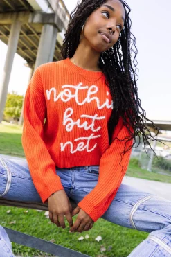 Cheap Queen Of Sparkles Nothin But Net' Glitter Script Sweater Dark Orange