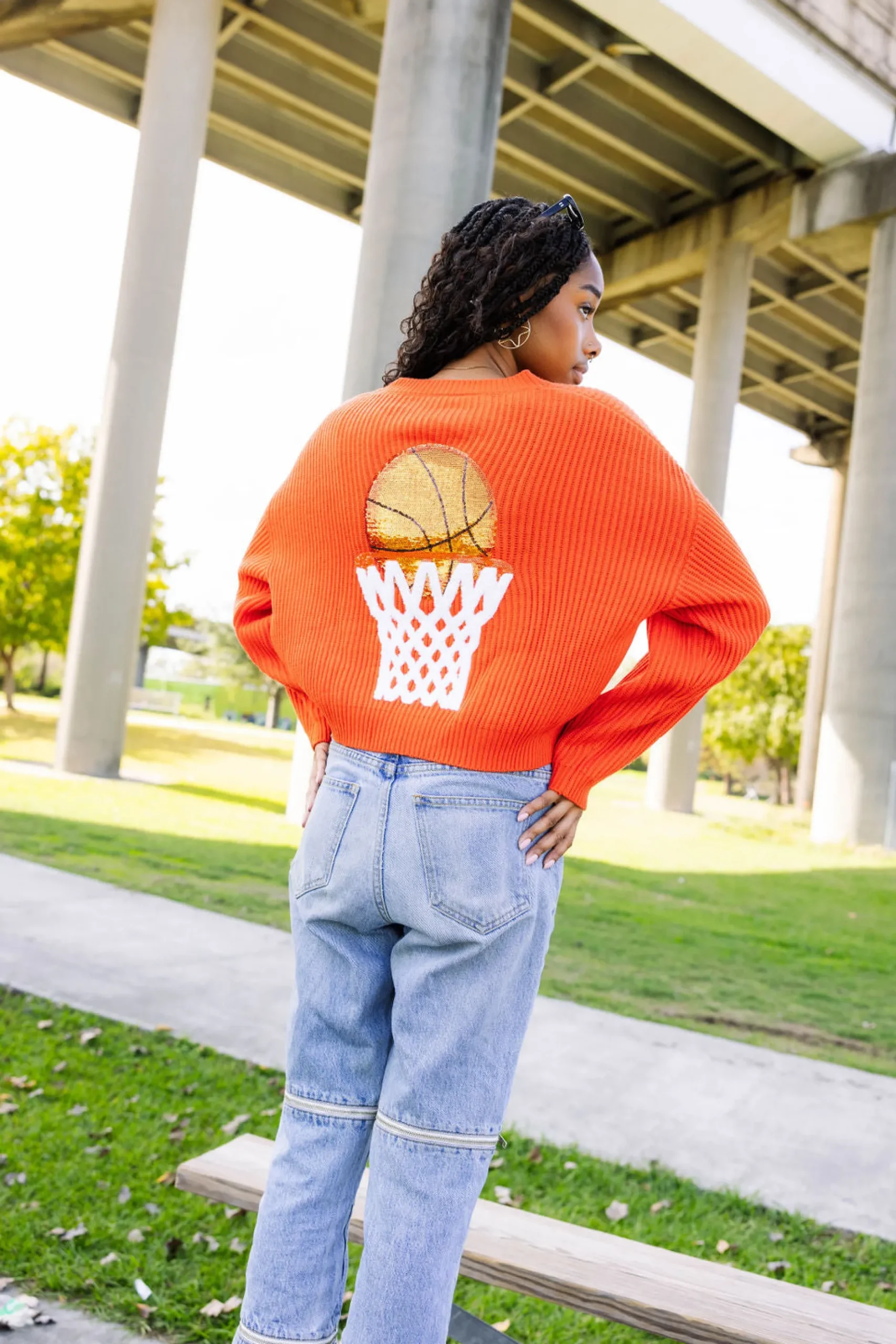 Cheap Queen Of Sparkles Nothin But Net' Glitter Script Sweater Dark Orange