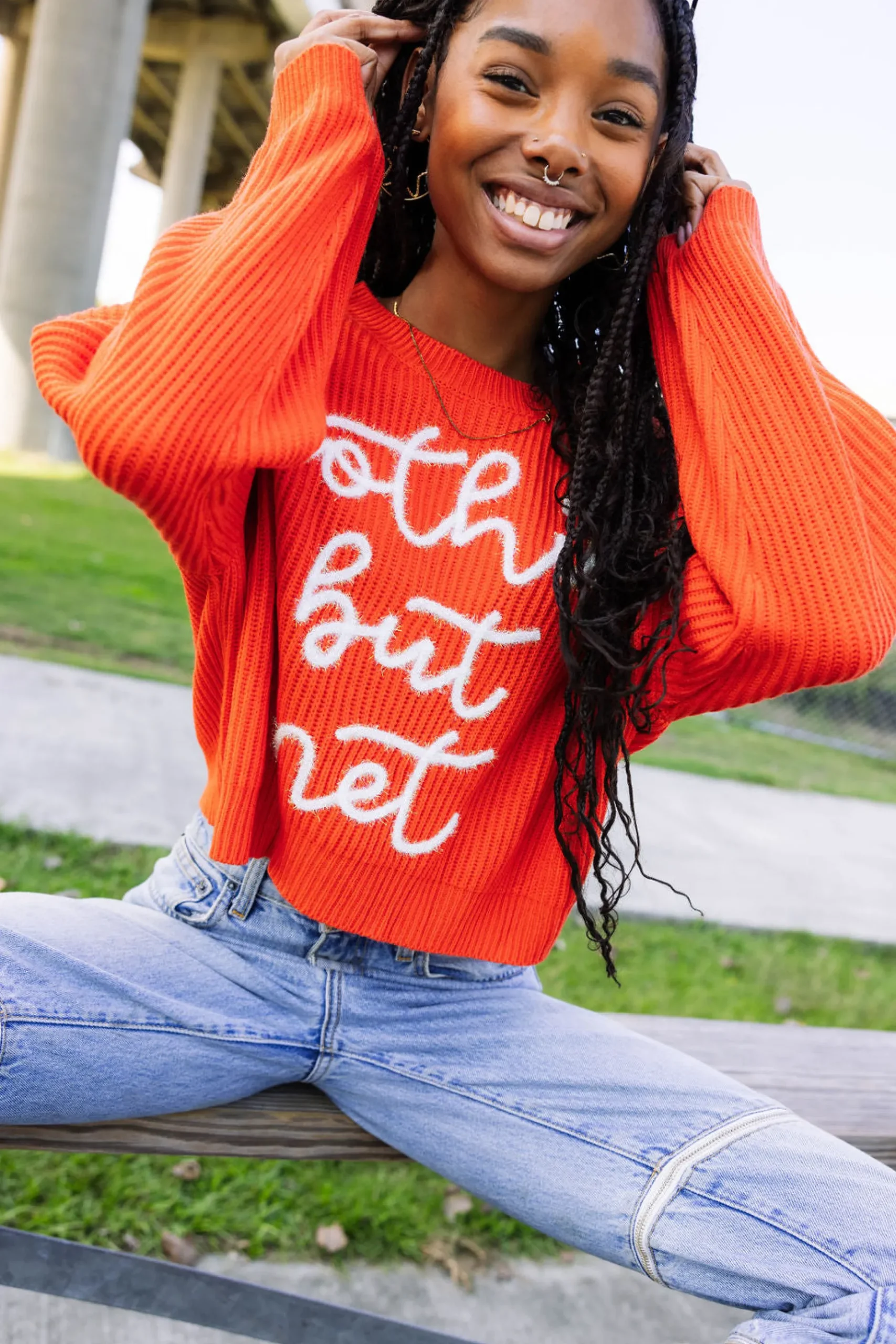 Cheap Queen Of Sparkles Nothin But Net' Glitter Script Sweater Dark Orange