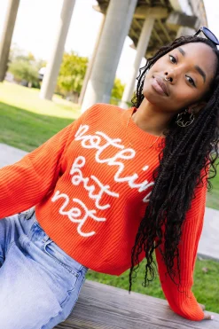 Cheap Queen Of Sparkles Nothin But Net' Glitter Script Sweater Dark Orange