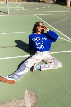Best Queen Of Sparkles Nothin But Net' Glitter Script Sweater Royal Blue
