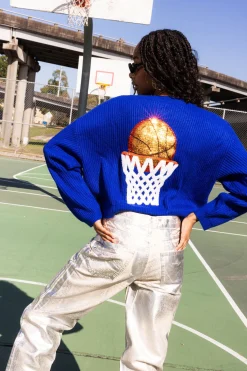Best Queen Of Sparkles Nothin But Net' Glitter Script Sweater Royal Blue
