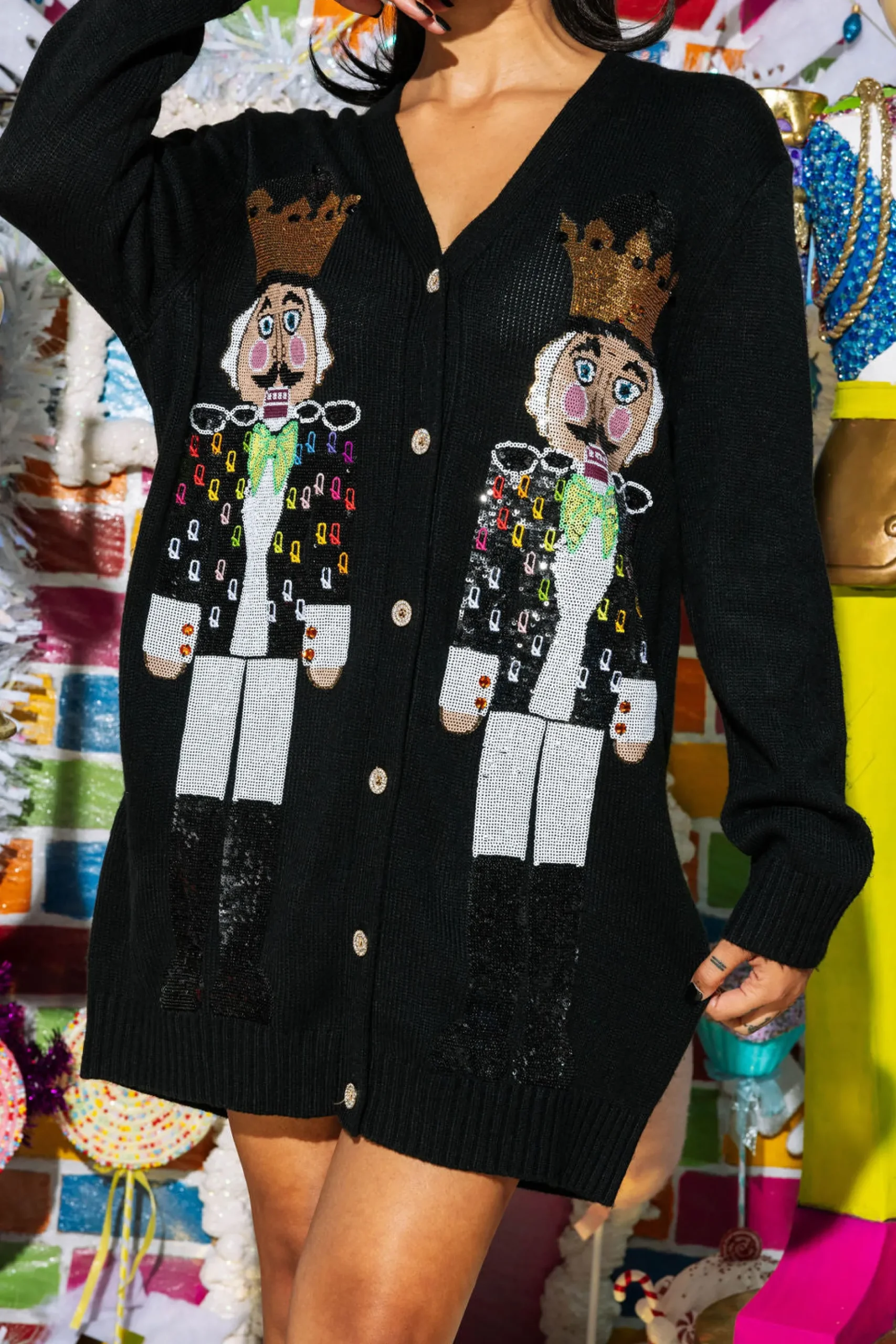 Outlet Queen Of Sparkles Nutcracker In Q Logo Blazer Cardigan Dress Black