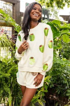 New Queen Of Sparkles Olive All Over Sweatshirt Ivory