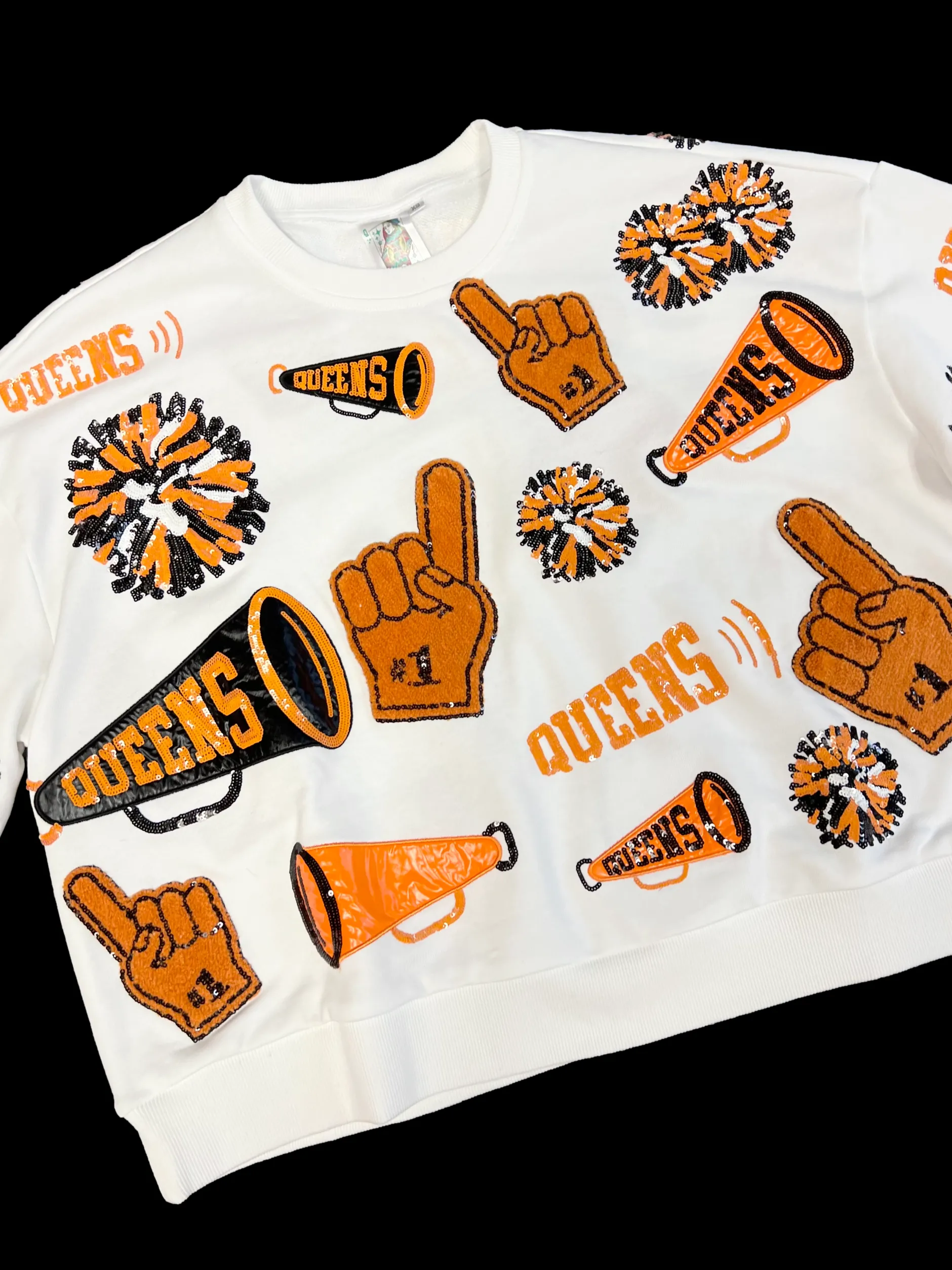 Store Queen Of Sparkles Orange & Black Cheers Queen Icon Sweatshirt