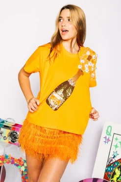 Flash Sale Queen Of Sparkles Orange & White Checkered Popping Cha Pagne Tee