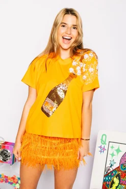 Flash Sale Queen Of Sparkles Orange & White Checkered Popping Cha Pagne Tee