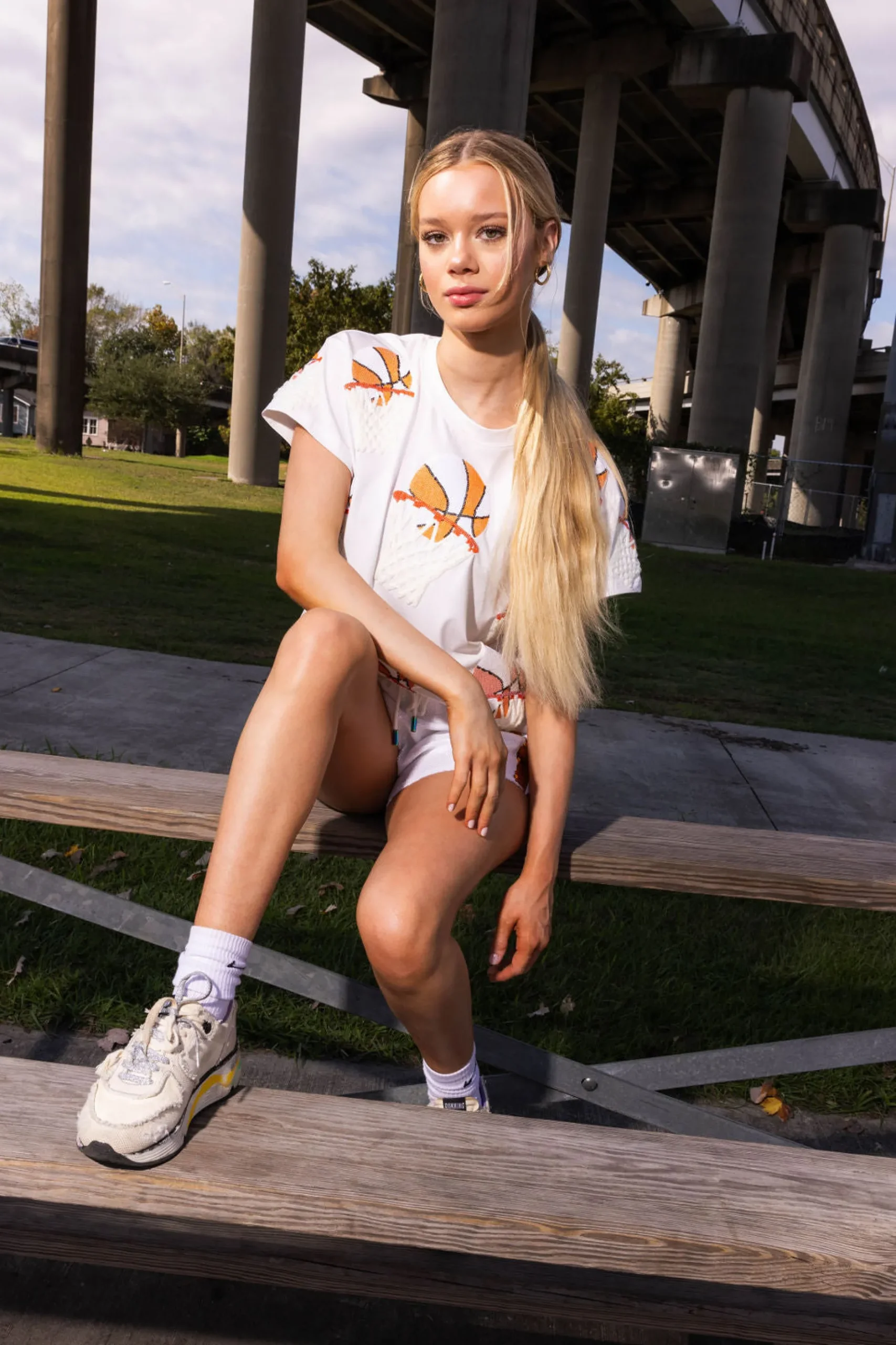 Store Queen Of Sparkles Orange Basketball Hoop Tee White