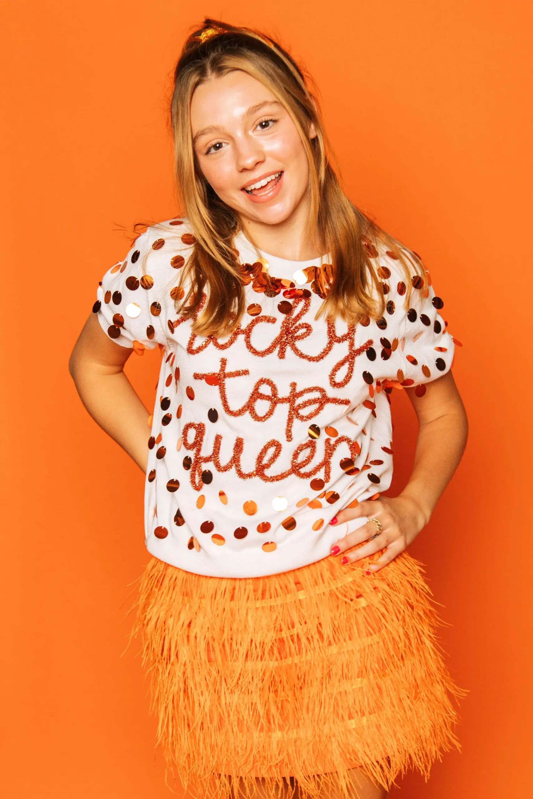 Cheap Queen Of Sparkles Orange Feather Skirt