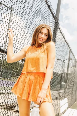 Fashion Queen Of Sparkles Orange Rhinestone Active Tank