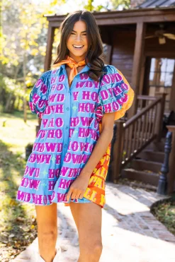 Flash Sale Queen Of Sparkles Orange Sequin Sleeve Howdy Tiered Dress Blue