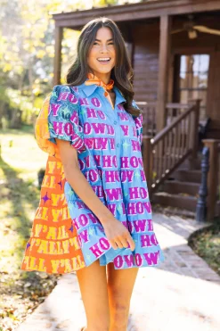 Flash Sale Queen Of Sparkles Orange Sequin Sleeve Howdy Tiered Dress Blue