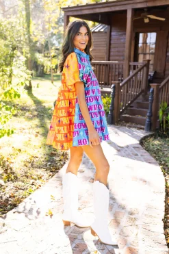 Flash Sale Queen Of Sparkles Orange Sequin Sleeve Howdy Tiered Dress Blue