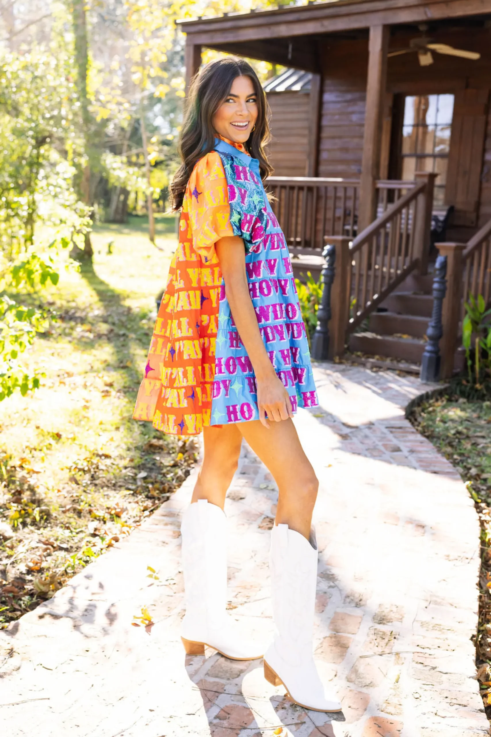 Flash Sale Queen Of Sparkles Orange Sequin Sleeve Howdy Tiered Dress Blue