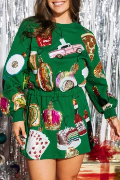 Sale Queen Of Sparkles Ornament Icon Sweatshirt Dress Dark Green