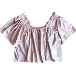 Store Queen Of Sparkles Pale Graphic Flutter Top Pink Holo
