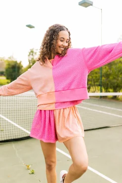 Flash Sale Queen Of Sparkles Pale Orange & Coral Rhinestone Polo Sweatshirt