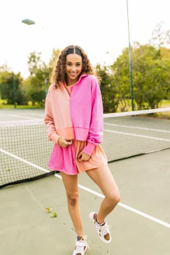 Flash Sale Queen Of Sparkles Pale Orange & Coral Rhinestone Polo Sweatshirt