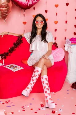 Shop Queen Of Sparkles Pale Pink Glitter Hearts Short