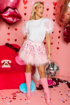 Sale Queen Of Sparkles Pale Pink Heart Sequin Feather Skort