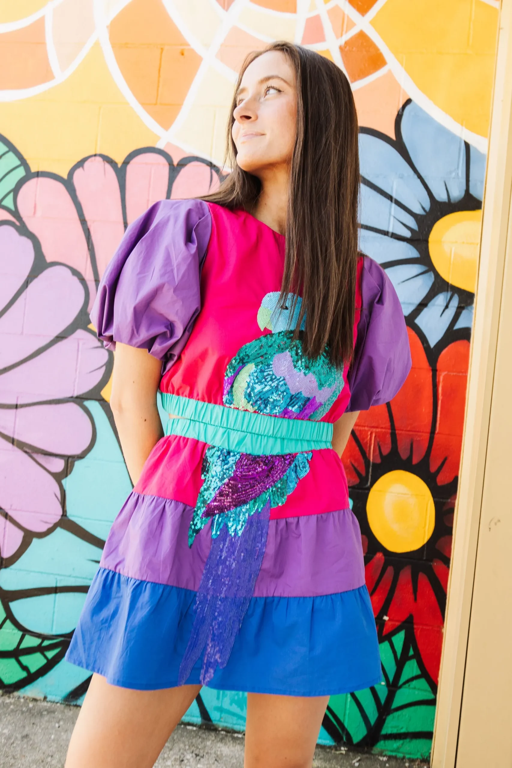 Hot Queen Of Sparkles Parrot Tiered Mini Skort