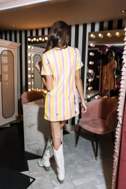 Hot Queen Of Sparkles Pastel Sequin Stripe Bow Front Dress Multi