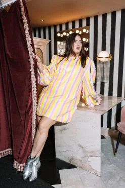 Flash Sale Queen Of Sparkles Pastel Sequin Stripe Long Sleeve Dress Multi